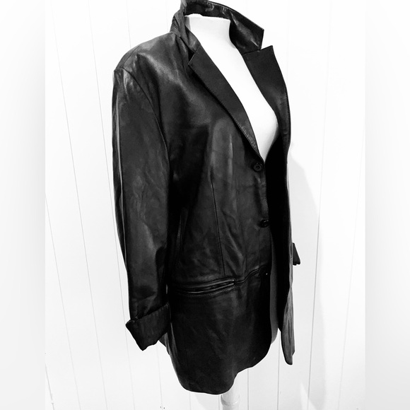 Apt9 Leather Blazer Jacket size 42R Black fully lined 3 button closure - Picture 5 of 16